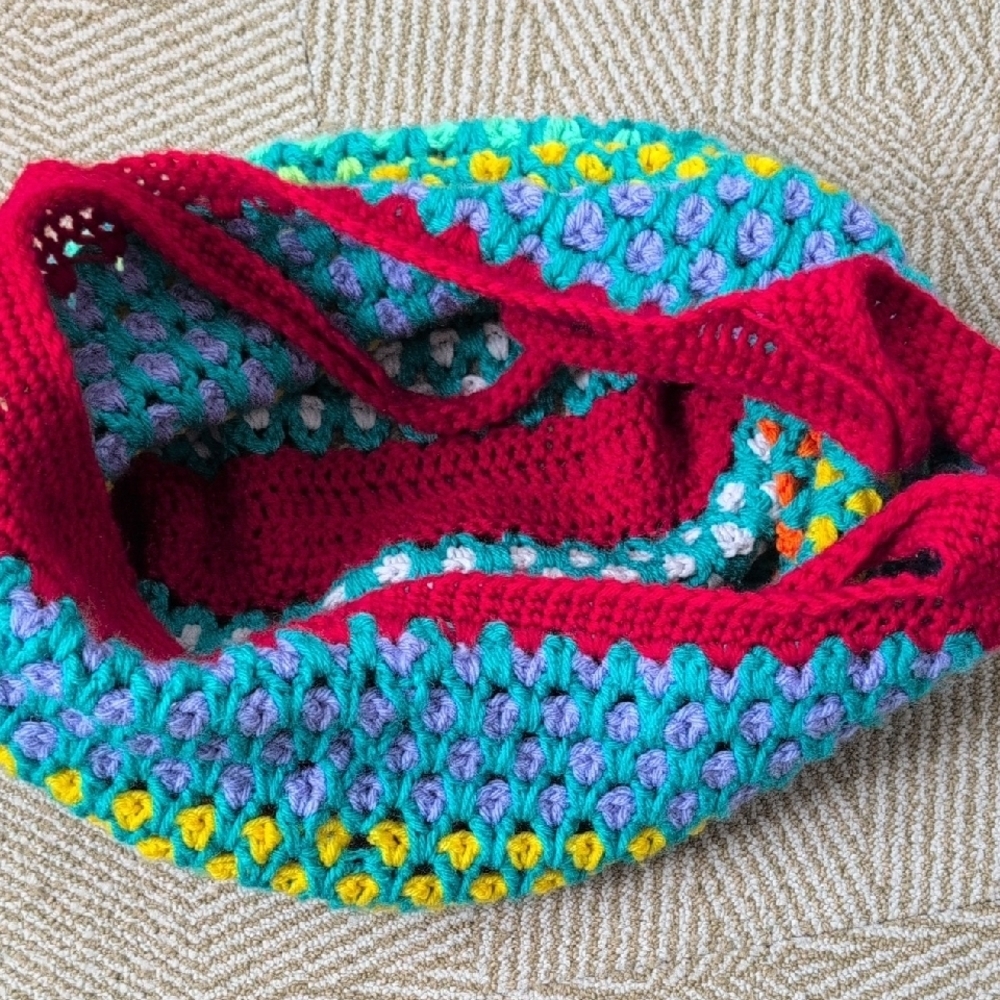 Handmade Rainbow Stripe Multicolor Crochet Tote Market Beach Bag - Picture 5 of 6